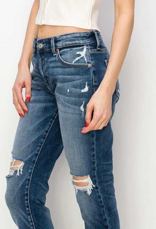 Mid Rise 2" Single Cuff Boyfriend Jeans