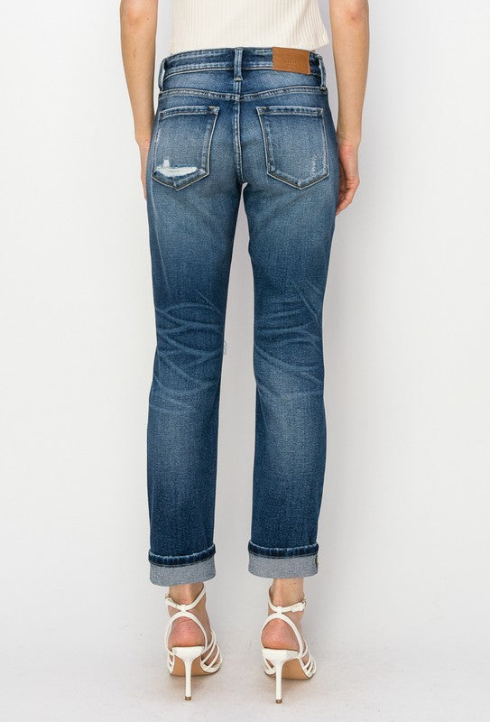 Mid Rise 2" Single Cuff Boyfriend Jeans