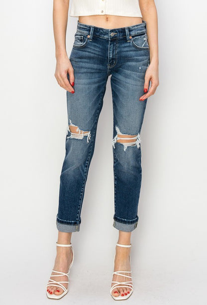 Mid Rise 2" Single Cuff Boyfriend Jeans