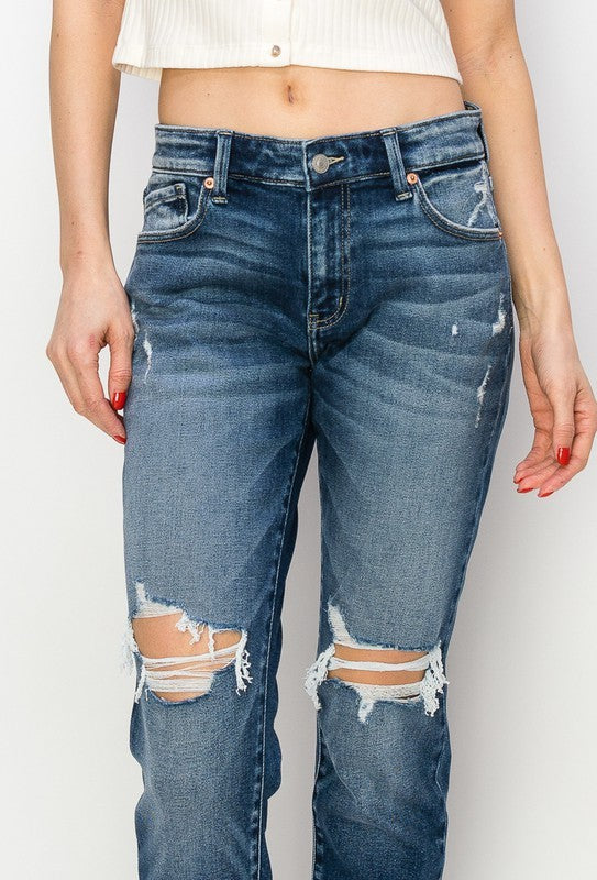 Mid Rise 2" Single Cuff Boyfriend Jeans