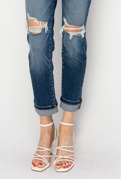 Mid Rise 2" Single Cuff Boyfriend Jeans