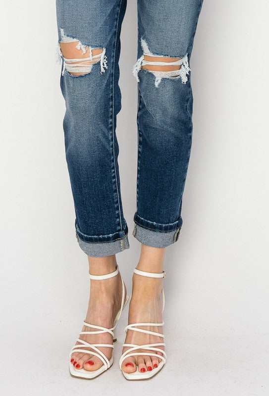 Mid Rise 2" Single Cuff Boyfriend Jeans