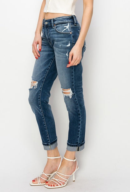 Mid Rise 2" Single Cuff Boyfriend Jeans