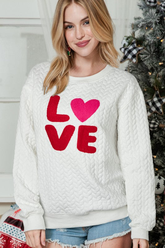 LOVE or XOXO Chenille Embroidered Pullover Sweatshirt
