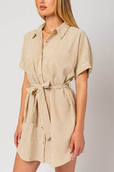 Half Sleeve Button Down Shirt Mini Dress - Fashions Envy