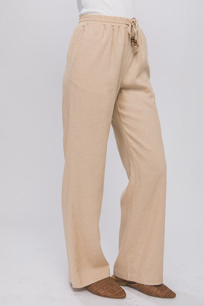 Linen Drawstring Waist Casual Long Pants with Pockets