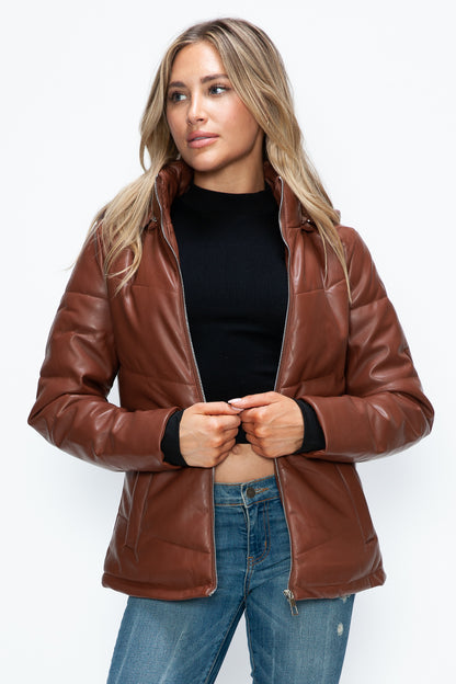 Brandy Pocketed Zip Up Puffer Jacket with Removable Hood