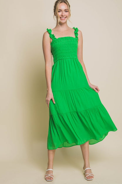 Sleeveless Tiered Smocked Bodice Maxi Dress