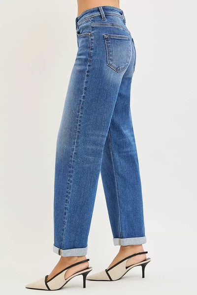 RISEN High Rise Jeans Women - Relaxed Fit Ankle Cuff - Fashions Envy