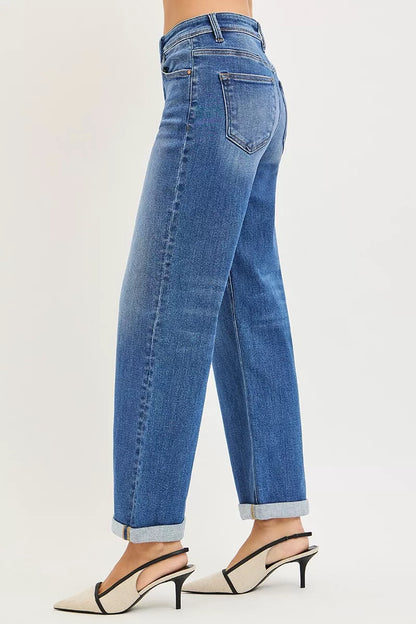 RISEN High Rise Jeans Women - Relaxed Fit Ankle Cuff - Fashions Envy