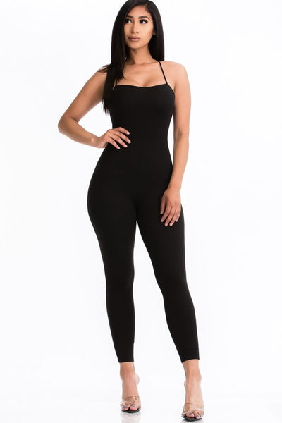 Super Soft Criss-Cross Open Back Bodycon Jumpsuit - Fashions Envy