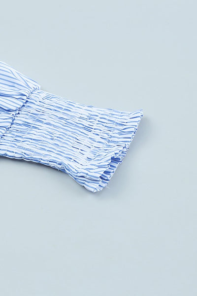 Stripe Smocked Shirred Oversized Shirt - Fashions Envy