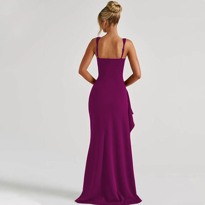 Backless Evening Dress - Strap High Slit Gown - Fashions Envy