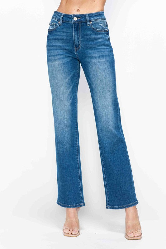 Medium Blue Full Size Cat's Whiskers High Rise Straight Jeans