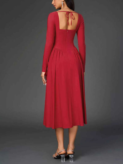 Sweetheart Neckline Long Sleeve A-Line Midi Dress