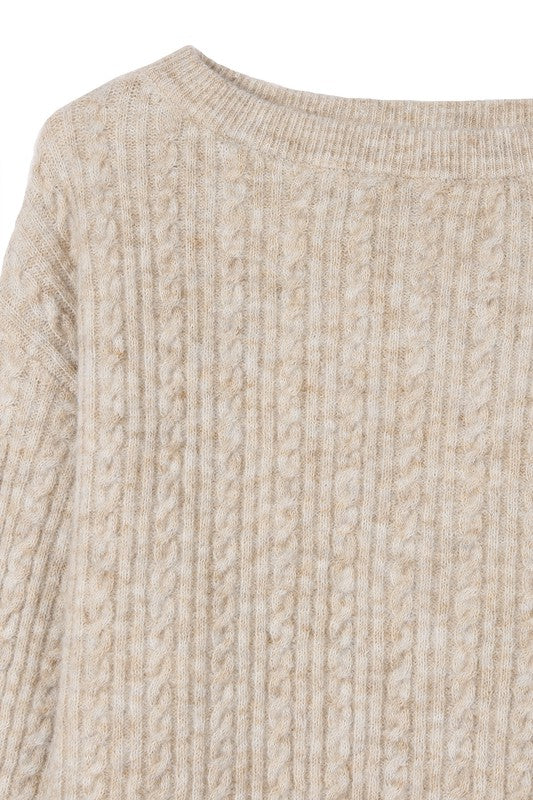 Cable Pattern Long Sleeve Oversized Sweater