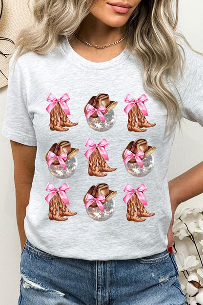 Cowgirl Boots Disco Ball Ribbon Graphic T Shirts