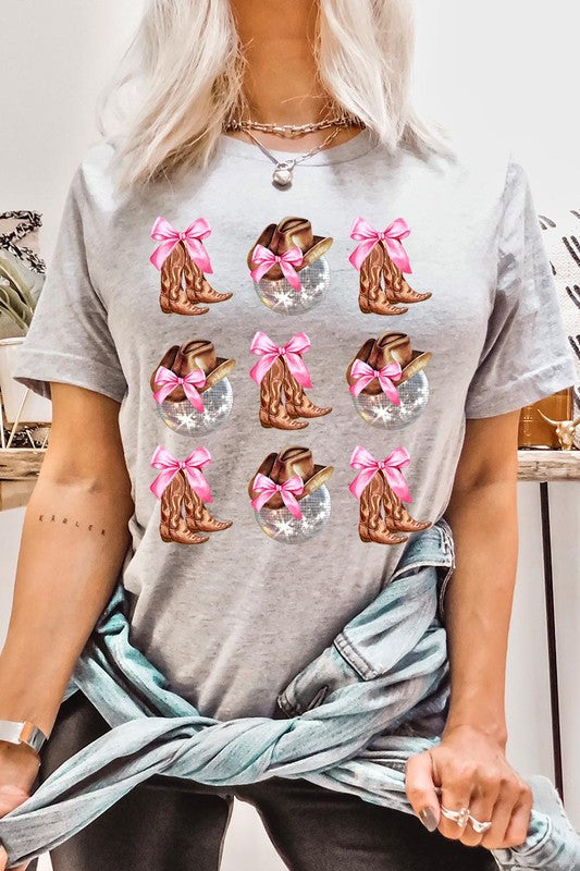 Cowgirl Boots Disco Ball Ribbon Graphic T Shirts