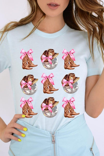 Cowgirl Boots Disco Ball Ribbon Graphic T Shirts