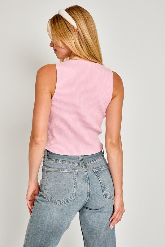 Satin Bow Detail Sleeveless Sweater Cropped Top