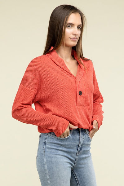 Textured Line Elastic Waist Pullover Top - Fashions Envy