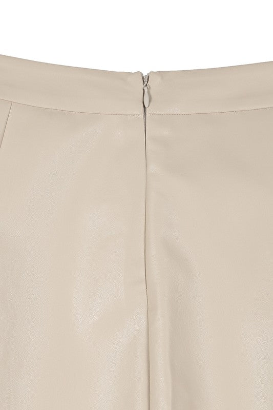 Side Zipper Vegan Leather Pleated Mini Skirt