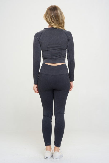 Ribbed Knit Long Sleeve Tracksuit Top & Leggings Set