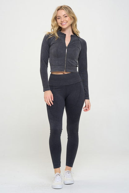 Ribbed Knit Long Sleeve Tracksuit Top & Leggings Set