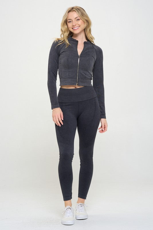 Ribbed Knit Long Sleeve Tracksuit Top & Leggings Set