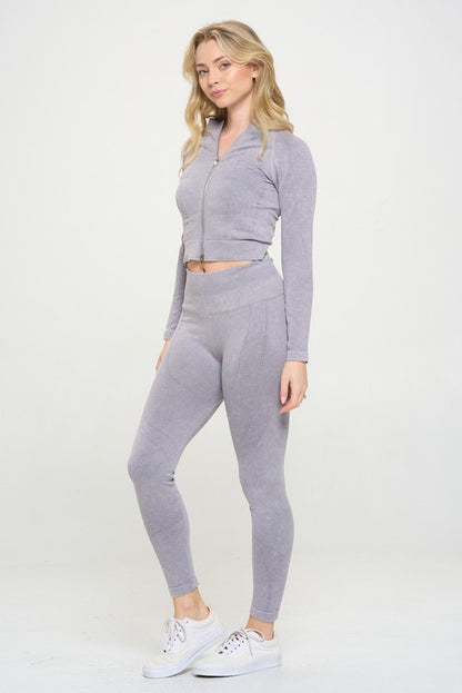 Ribbed Knit Long Sleeve Tracksuit Top & Leggings Set