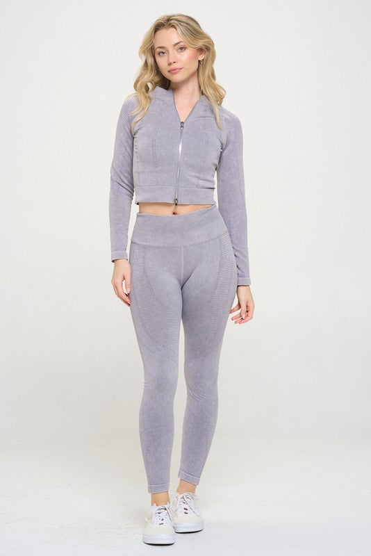 Ribbed Knit Long Sleeve Tracksuit Top & Leggings Set