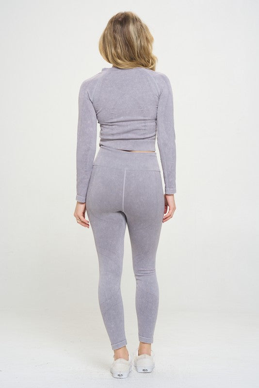 Ribbed Knit Long Sleeve Tracksuit Top & Leggings Set