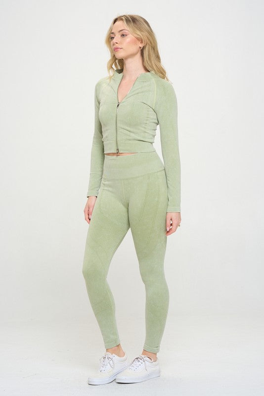 Ribbed Knit Long Sleeve Tracksuit Top & Leggings Set