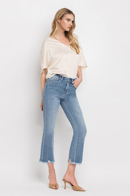 Light Denim High Rise Crop Flare Jeans