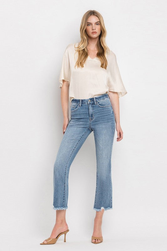 Light Denim High Rise Crop Flare Jeans