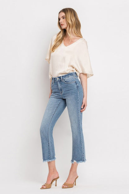 Light Denim High Rise Crop Flare Jeans