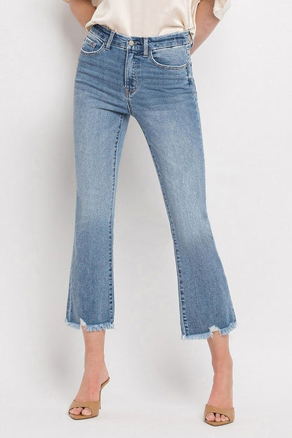 Light Denim High Rise Crop Flare Jeans