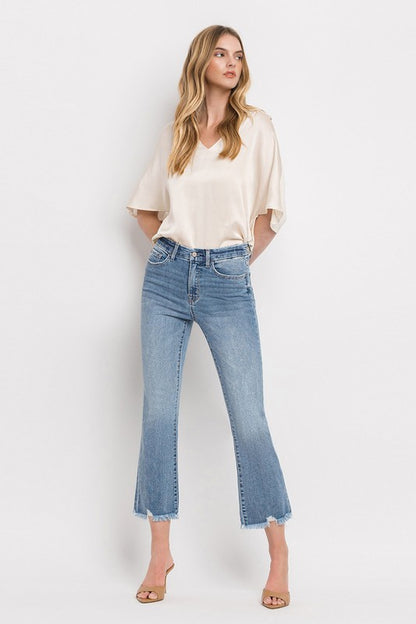 Light Denim High Rise Crop Flare Jeans