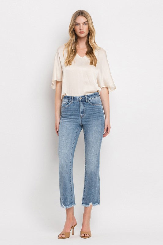 Light Denim High Rise Crop Flare Jeans