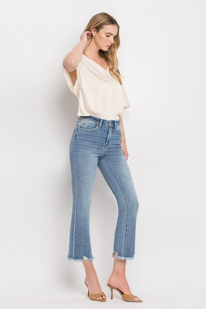 Light Denim High Rise Crop Flare Jeans