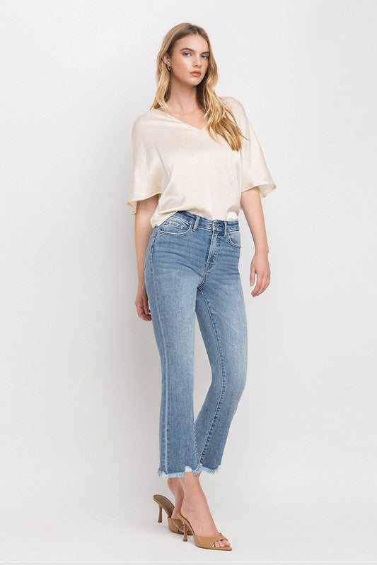 Light Denim High Rise Crop Flare Jeans