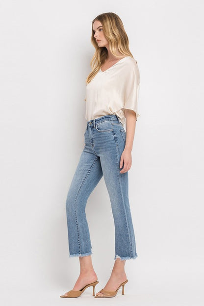 Light Denim High Rise Crop Flare Jeans