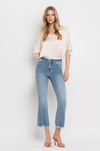 Light Denim High Rise Crop Flare Jeans