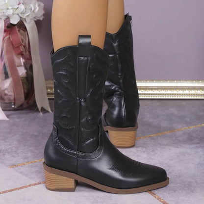 Point Toe Block Heels Boots - Fashions Envy