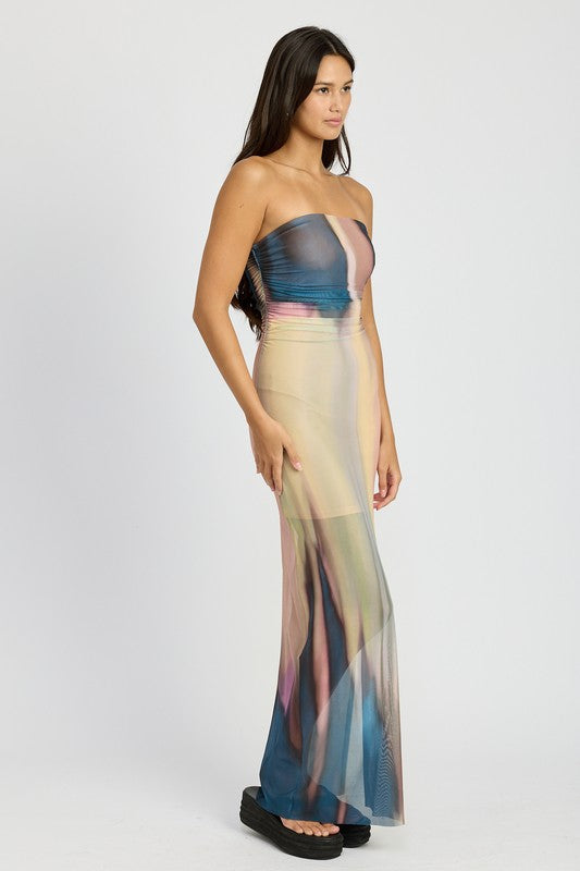 Shirred Tube Top Casual Maxi Dress