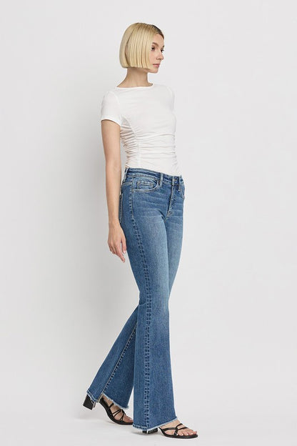 Zip Fly High Rise Slant Hem Flare Jeans