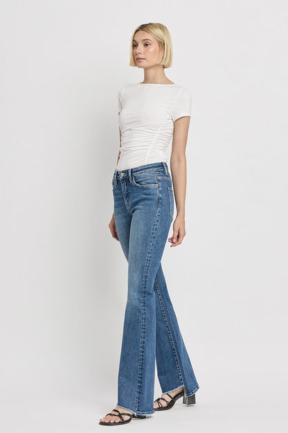 Zip Fly High Rise Slant Hem Flare Jeans