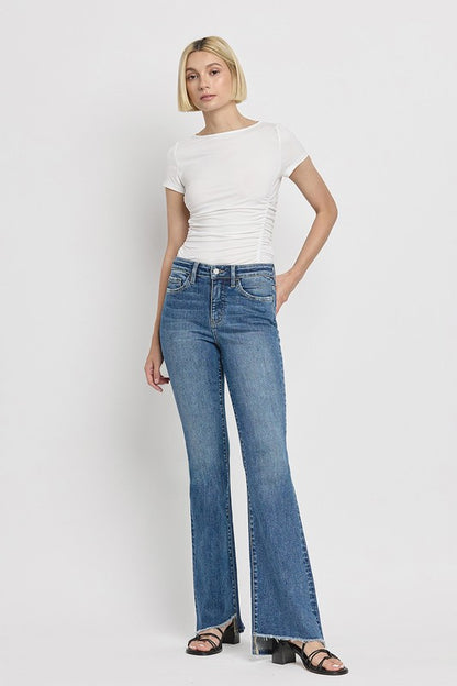 Zip Fly High Rise Slant Hem Flare Jeans