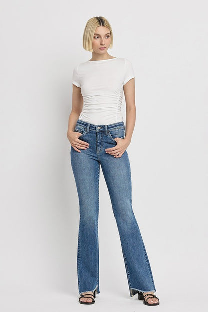 Zip Fly High Rise Slant Hem Flare Jeans