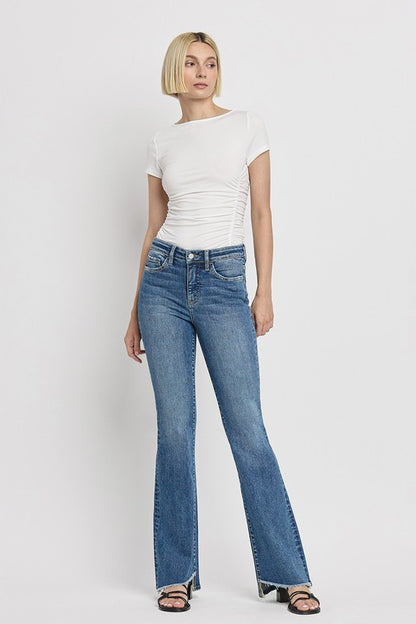 Zip Fly High Rise Slant Hem Flare Jeans